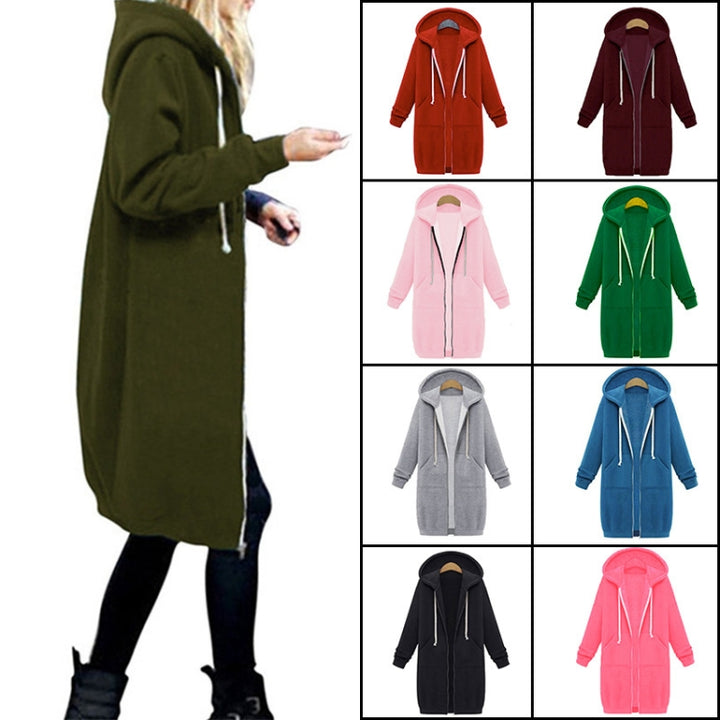 Women Hooded Long Sleeved Sweater In The Long Coat, L, XL