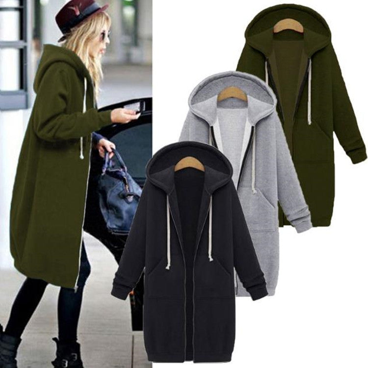 Women Hooded Long Sleeved Sweater In The Long Coat, L, XL