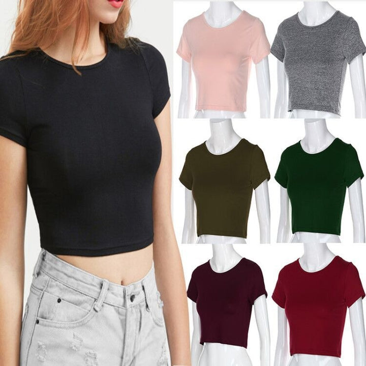 Round Neck Exposed Navel Shirt Body Short Sleeve T-shirt, S, M, L, XL