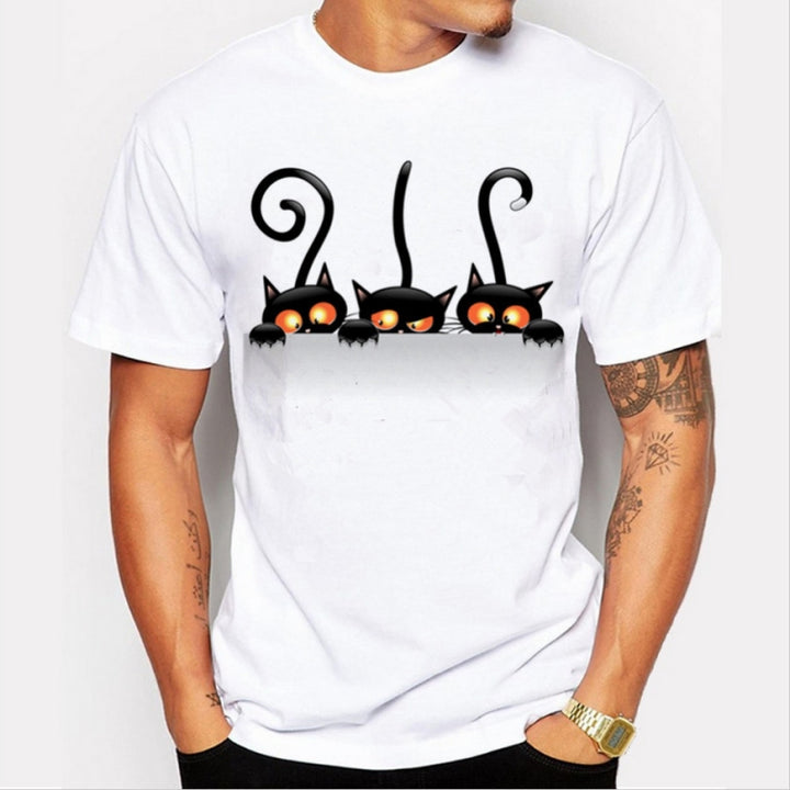 Three Cats Pattern Printing T-shirt for Men, XS, S, M, L, XL, XXL, XXXL