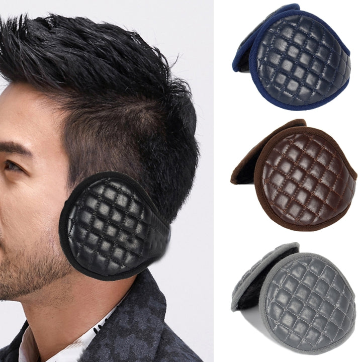 Winter Foldable Adjustable Thick Warm Plush Leather Earmuffs for Men