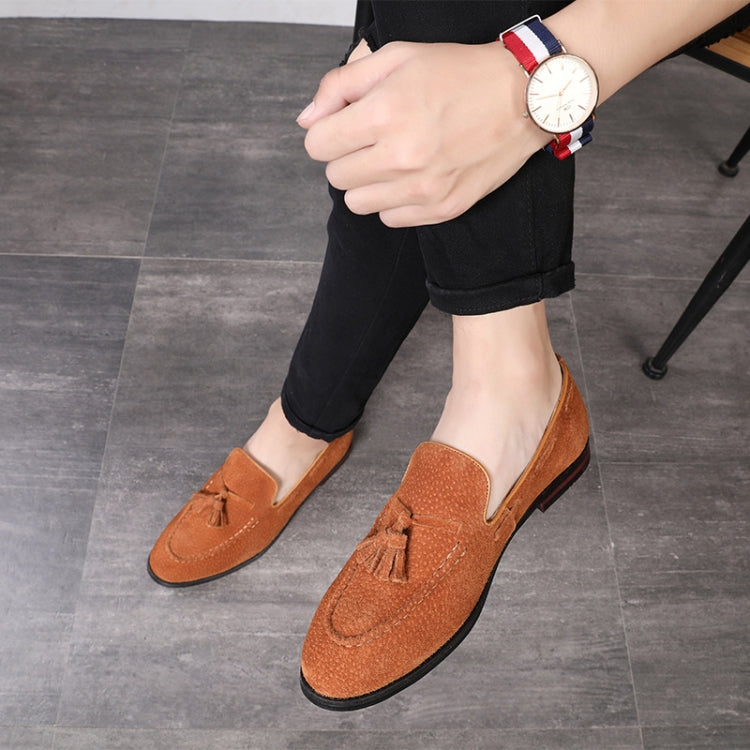 Men Leather Shoes Suede Tassels Slip-on Peas Shoes, 37, 38, 39, 40, 41, 42, 43, 44, 45, 46