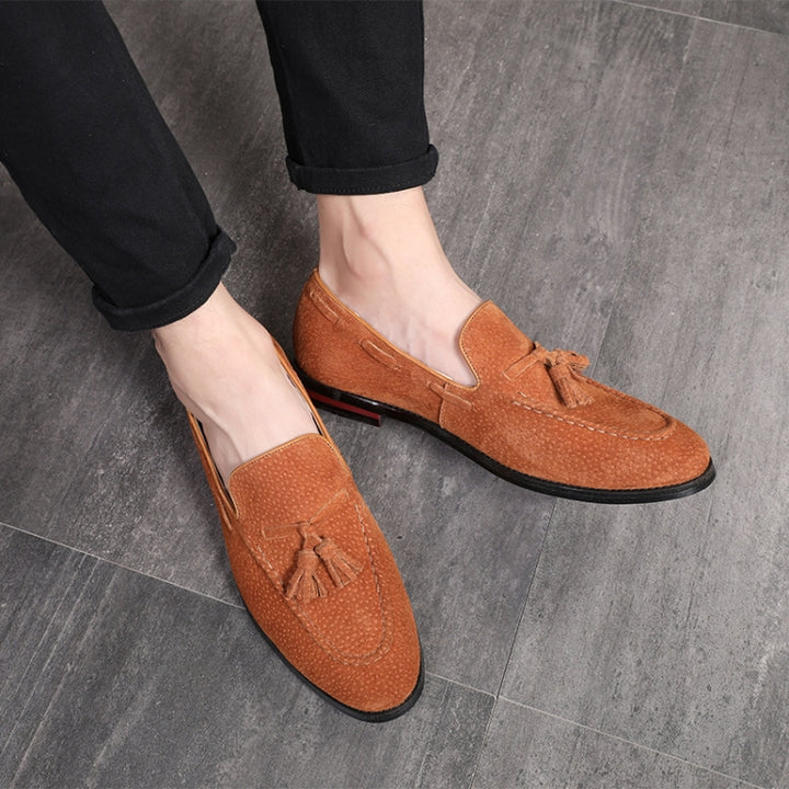 Men Leather Shoes Suede Tassels Slip-on Peas Shoes, 37, 38, 39, 40, 41, 42, 43, 44, 45, 46