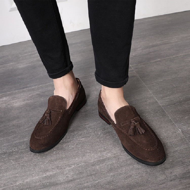 Men Leather Shoes Suede Tassels Slip-on Peas Shoes, 37, 38, 39, 40, 41, 42, 43, 44, 45, 46