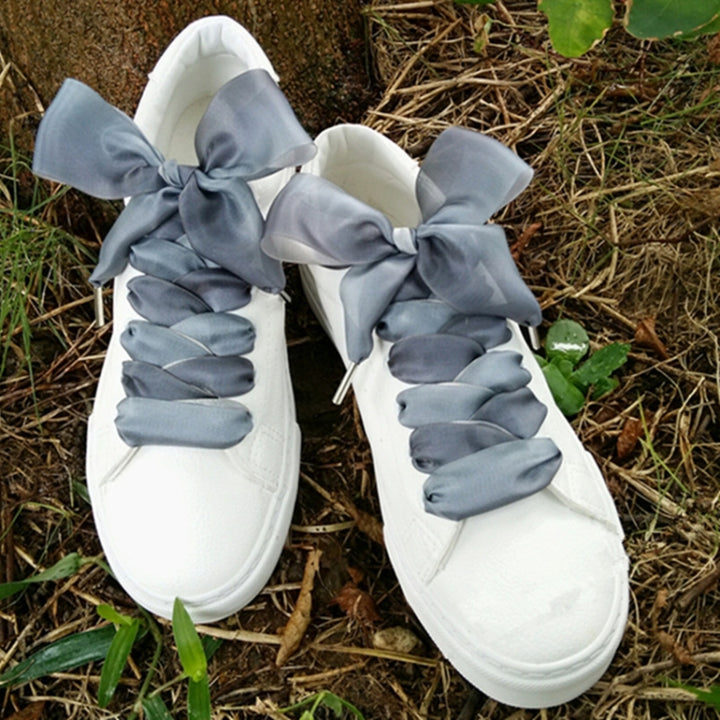 Gradient Color 4cm Width Satin Silk Ribbon Shoelaces Sneaker Sport Shoes White Shoes Laces, 60cm, 80cm, 100cm, 110cm