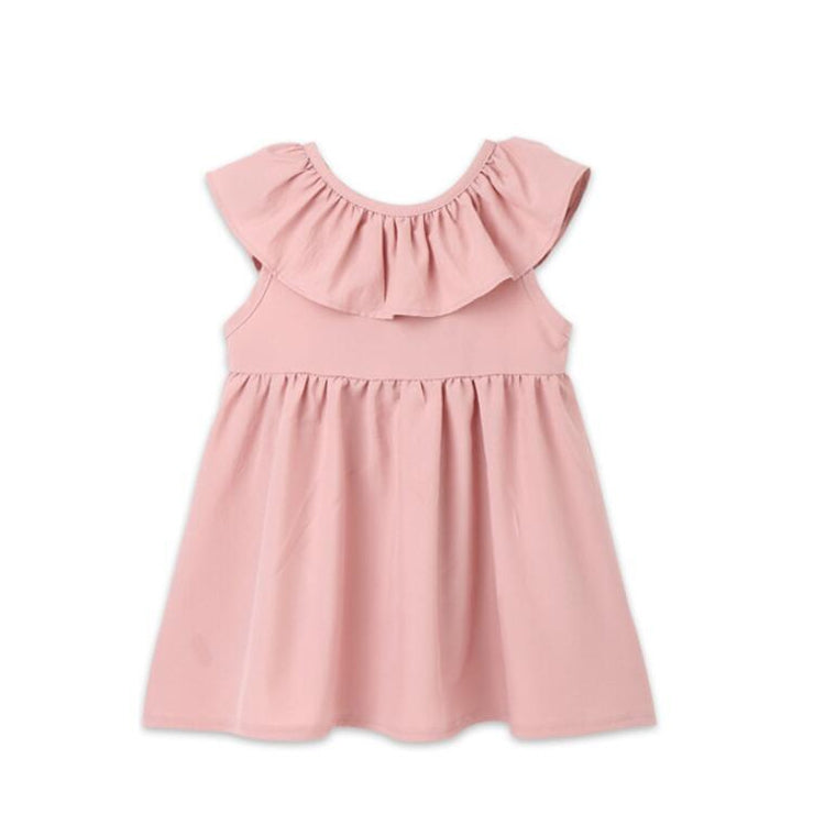 Summer Girls Cotton Sleeveless Backless Bow-knot Pleated Dress, 90cm, 100cm, 110cm, 120cm, 130cm