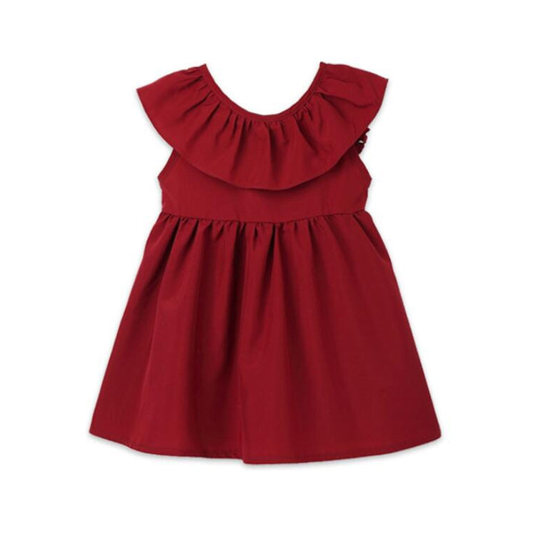 Summer Girls Cotton Sleeveless Backless Bow-knot Pleated Dress, 90cm, 100cm, 110cm, 120cm, 130cm