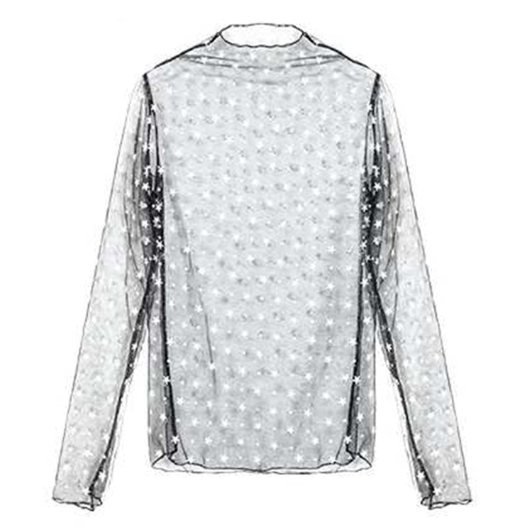 Sexy Mesh High Collar Long Sleeve Bottoming Blouse, One Size