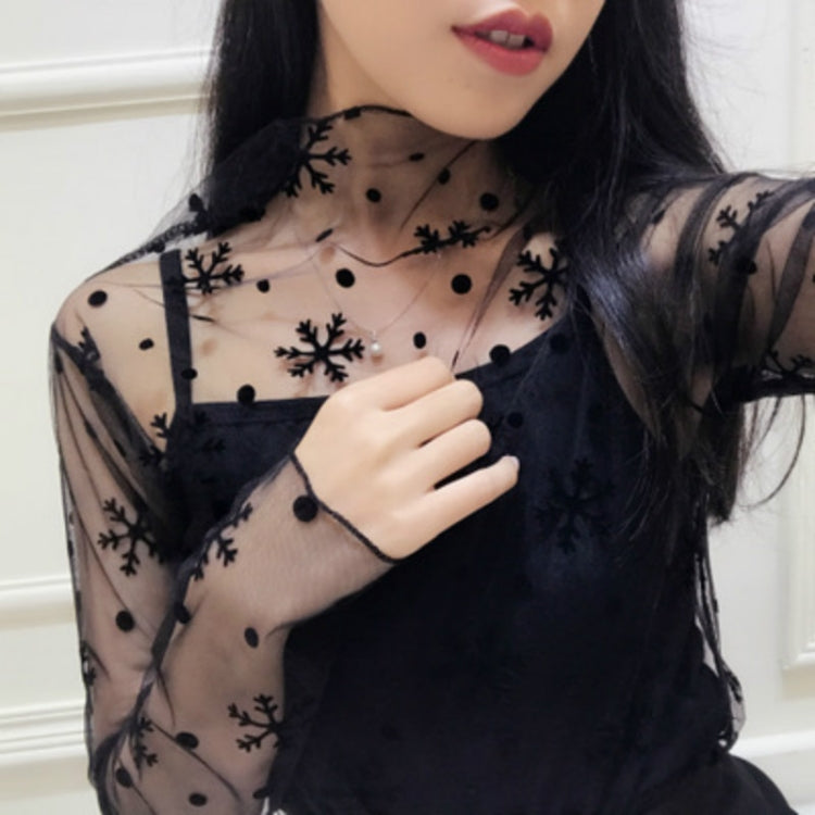 Sexy Mesh High Collar Long Sleeve Bottoming Blouse, One Size