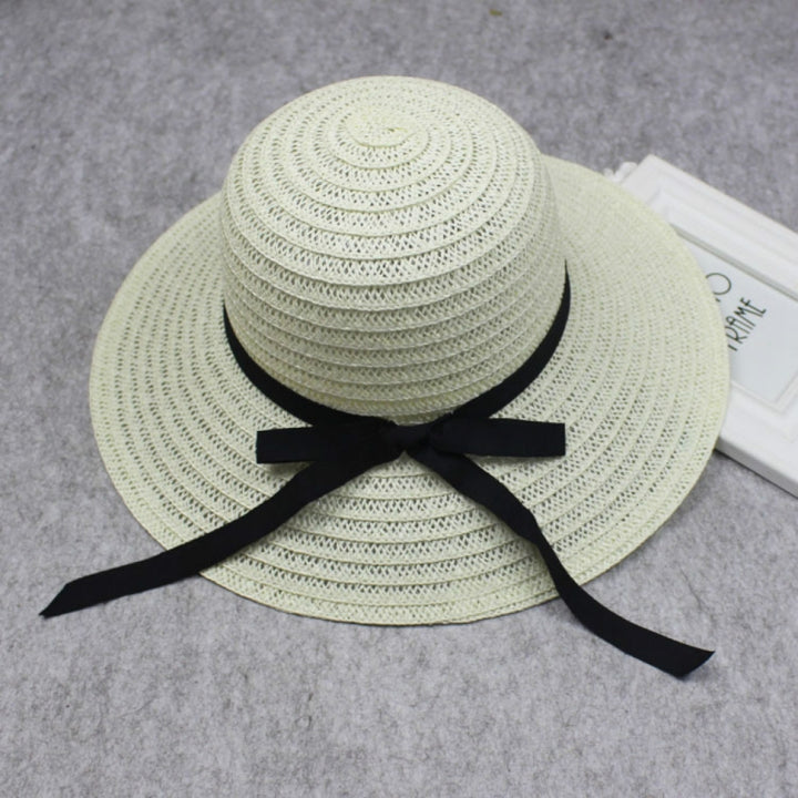 Grass Woven Wide-brimmed Foldable Hat Beach Sun Hat with bow for Women