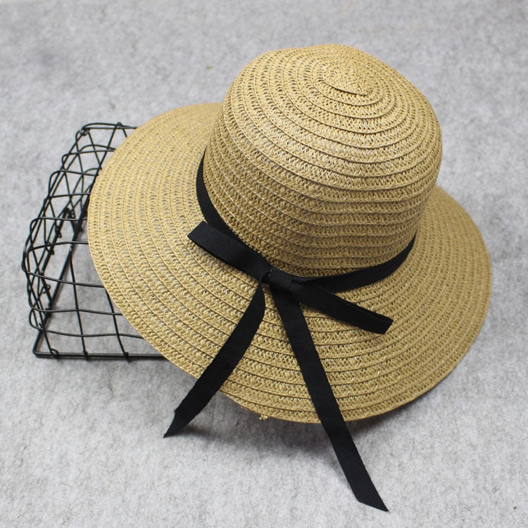 Grass Woven Wide-brimmed Foldable Hat Beach Sun Hat with bow for Women