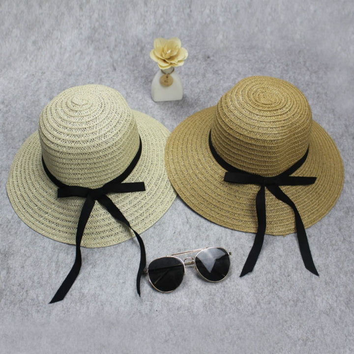 Grass Woven Wide-brimmed Foldable Hat Beach Sun Hat with bow for Women