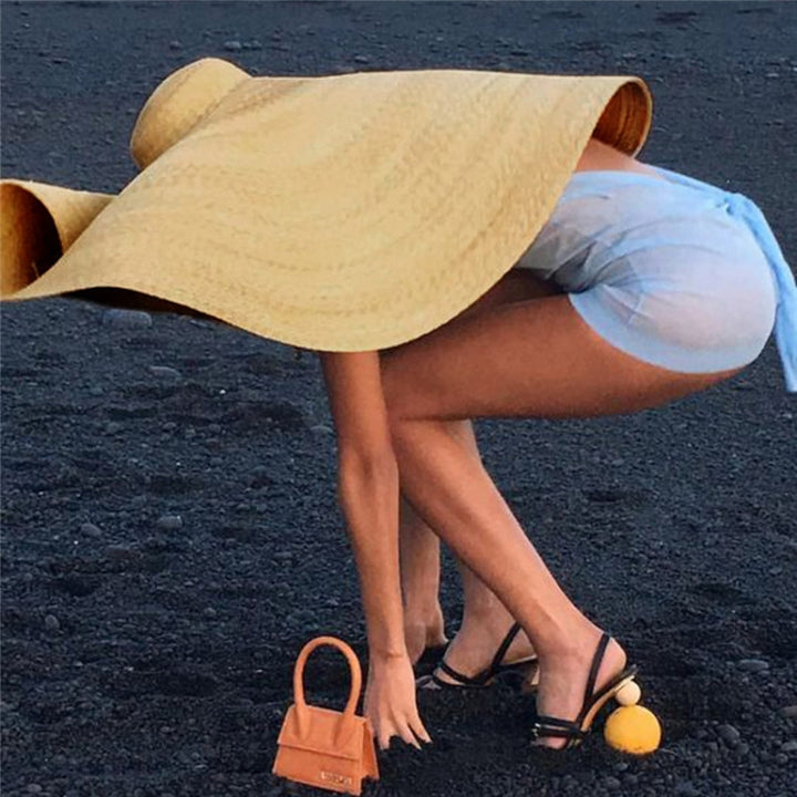 Oversized Fashion Straw Weaving Beach Sunshade Hat, Suitable for Head Circumference: 58-62cm