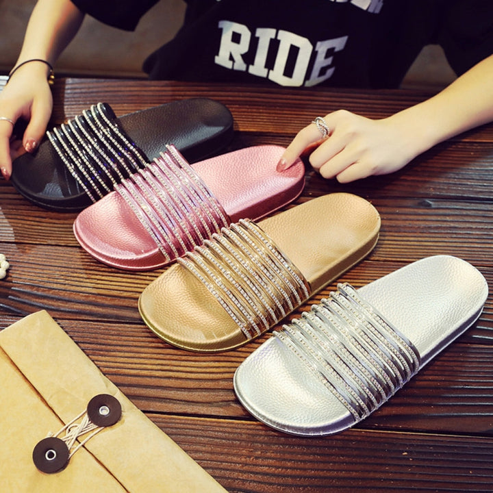 Women Solid Color Casual Glossy Flash Drill Slippers, 36, 37, 38, 39, 40, 41