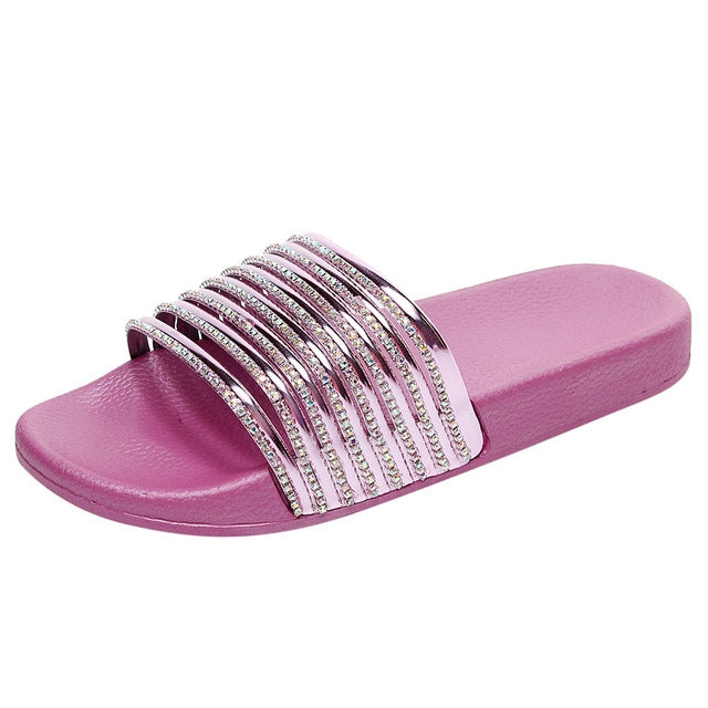 Women Solid Color Casual Glossy Flash Drill Slippers, 36, 37, 38, 39, 40, 41