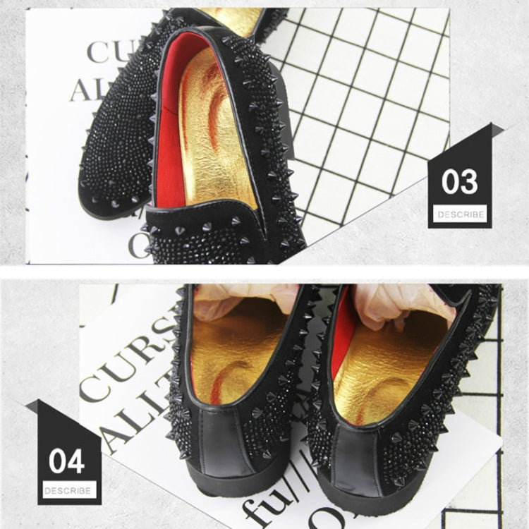 Men Rivet Rhinestone Black Pointed Toe Flats Shoes, 38, 39, 40, 41, 42, 43, 44