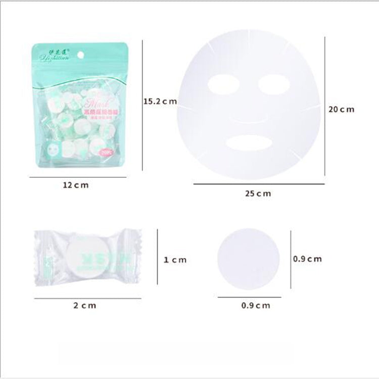 20pcs / Pack Compressed Paper Mask Disposable Cotton Skin Care Mask Facial Paper Mask For Women