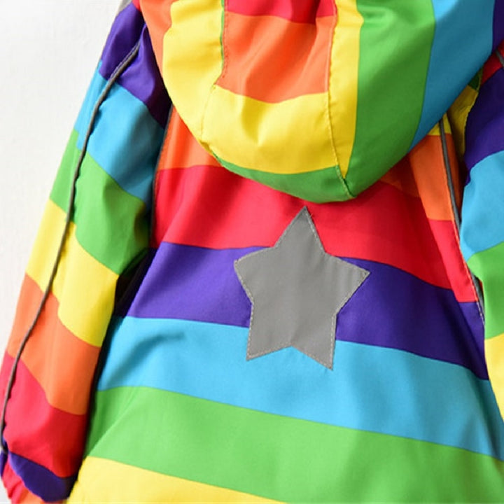 Autumn and Winter Children Fleece Rainbow Striped Diagonal Zipper Hooded Windbreaker, 90cm, 100cm, 110cm, 120cm, 130cm, 140cm