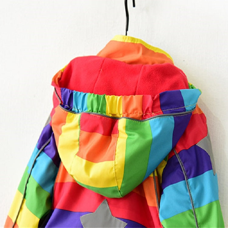 Autumn and Winter Children Fleece Rainbow Striped Diagonal Zipper Hooded Windbreaker, 90cm, 100cm, 110cm, 120cm, 130cm, 140cm