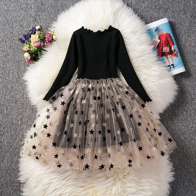 Autumn Girls Star Pattern Lace Sequins Long Sleeve Tutu Dress, 100cm, 110cm, 120cm, 130cm, 140cm