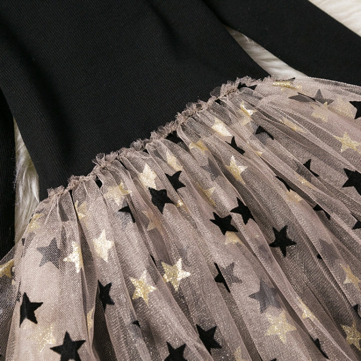 Autumn Girls Star Pattern Lace Sequins Long Sleeve Tutu Dress, 100cm, 110cm, 120cm, 130cm, 140cm