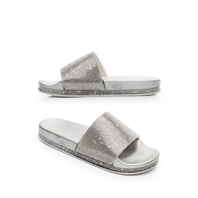 Rhinestone Women Slippers Bling Beach Slides, 36, 37, 38, 39, 40, 41