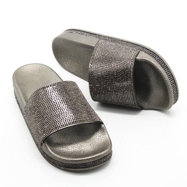 Rhinestone Women Slippers Bling Beach Slides, 36, 37, 38, 39, 40, 41