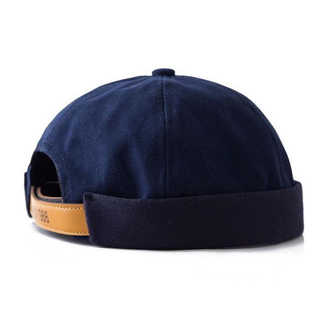 Autumn and Winter Models Cotton and Linen Landlord Hat Cuffed Melon Cap, Adjustable Navy Blue, Adjustable White, Adjustable Black