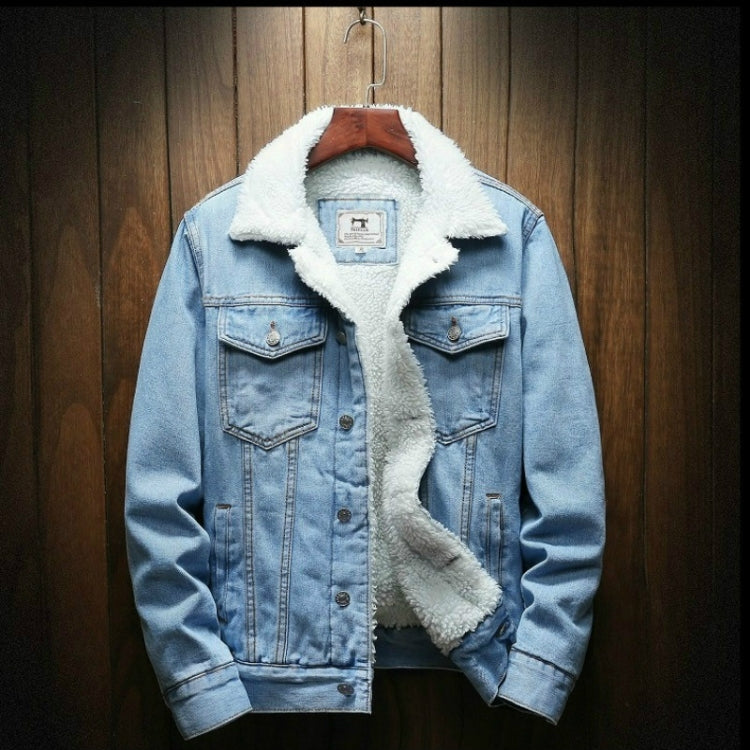 Men Winter Wool Liner Jean Jackets Outerwear Warm Denim Coats, S, M, L, XL, XXL, XXXL, XXXXL, XXXXXL, XXXXXXL