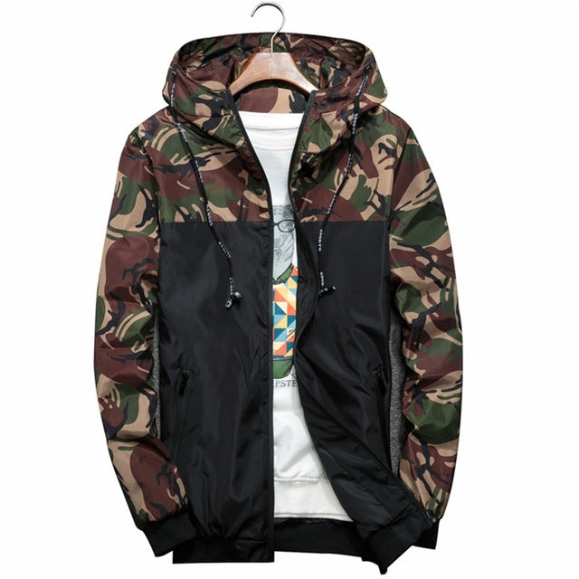 Men Bomber Jacket Thin Slim Long Sleeve Camouflage Military Jackets Hooded, M, L, XL, XXL, XXXL