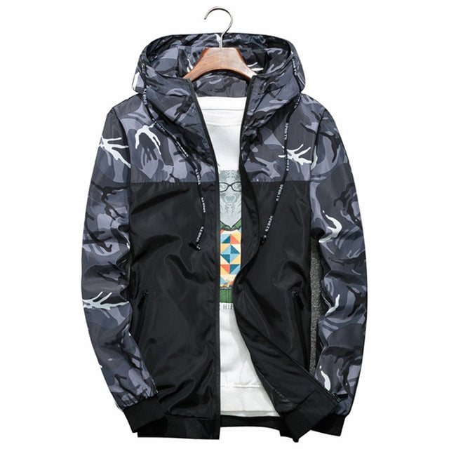 Men Bomber Jacket Thin Slim Long Sleeve Camouflage Military Jackets Hooded, M, L, XL, XXL, XXXL