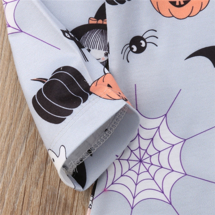 Autumn Girls Cartoon Halloween Print Long Sleeve Dress, 90cm, 100cm, 110cm, 120cm, 130cm