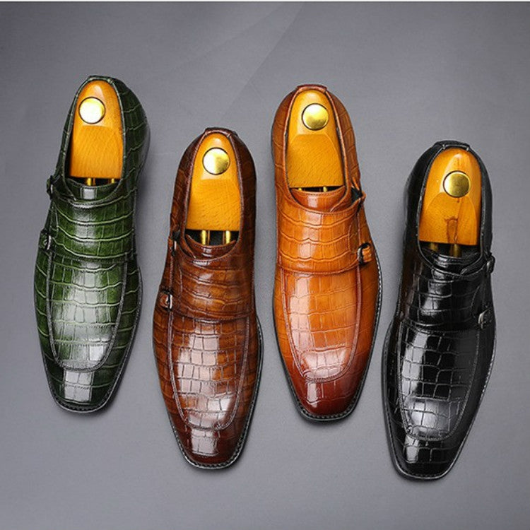 Crocodile Pattern Business Flat Bottom Leather Formal Shoes, 38, 39, 40, 41, 42, 43, 44, 45