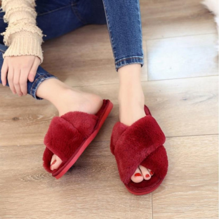 Cross Warm Plush Women Slippers, 36, 37, 38, 39, 40, 41