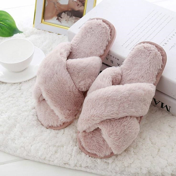 Cross Warm Plush Women Slippers, 36, 37, 38, 39, 40, 41