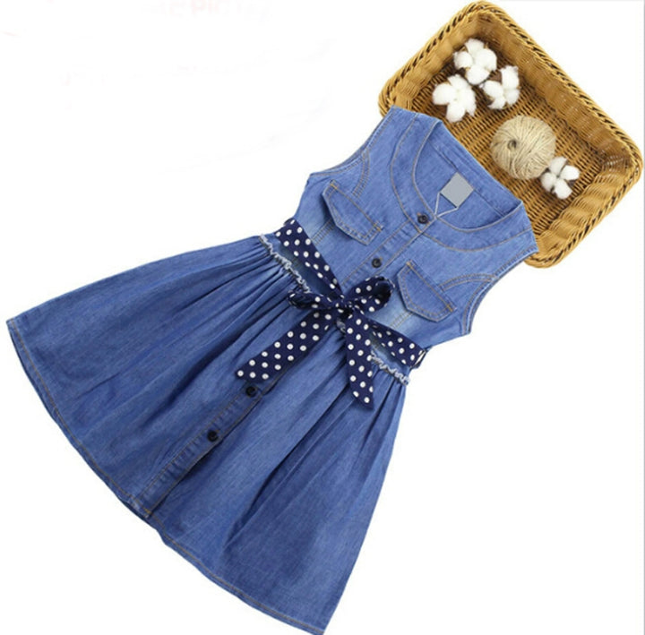 Summer Girl Sleeveless Denim Skirt Dress, 110cm, 120cm, 130cm, 140cm, 150cm, 160cm, 170cm