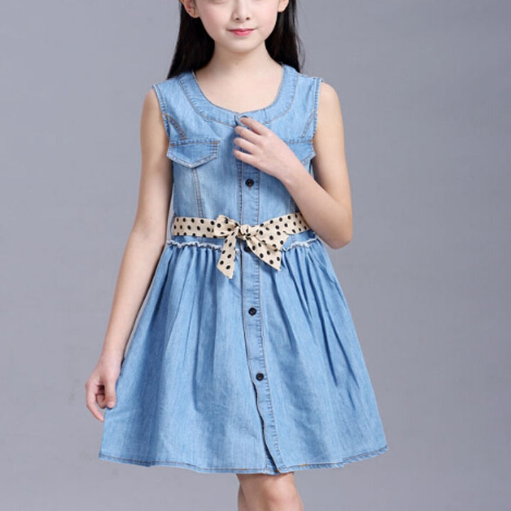 Summer Girl Sleeveless Denim Skirt Dress, 110cm, 120cm, 130cm, 140cm, 150cm, 160cm, 170cm