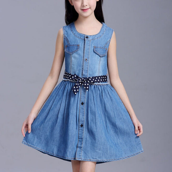 Summer Girl Sleeveless Denim Skirt Dress, 110cm, 120cm, 130cm, 140cm, 150cm, 160cm, 170cm