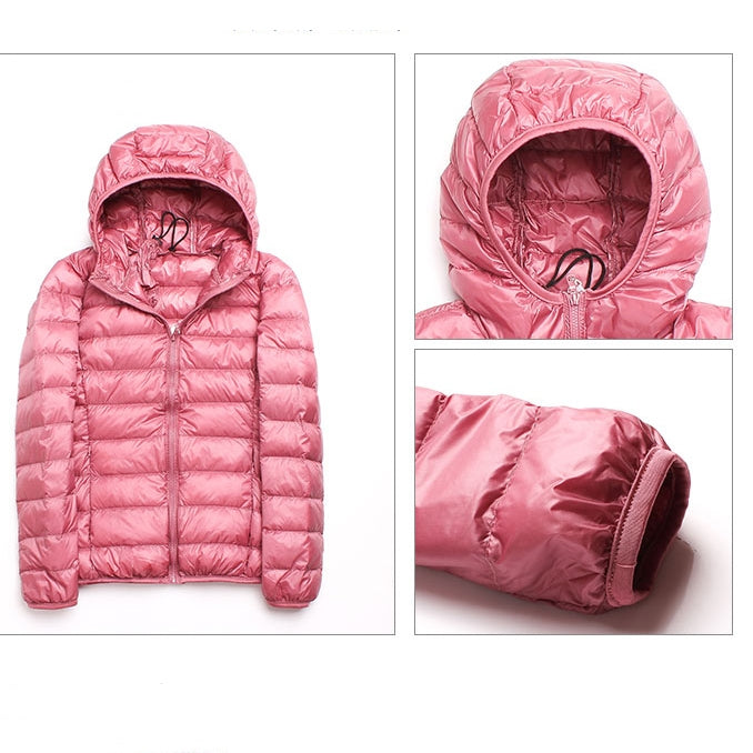 Casual Ultra Light White Duck Down Jacket Women Autumn Winter Warm Coat Hooded Parka, M, L, XL, XXL