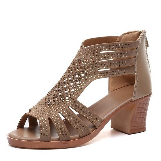 Crystal Hollow Out Peep Toe Wedges Sandals, 35, 36, 37, 38, 39, 40