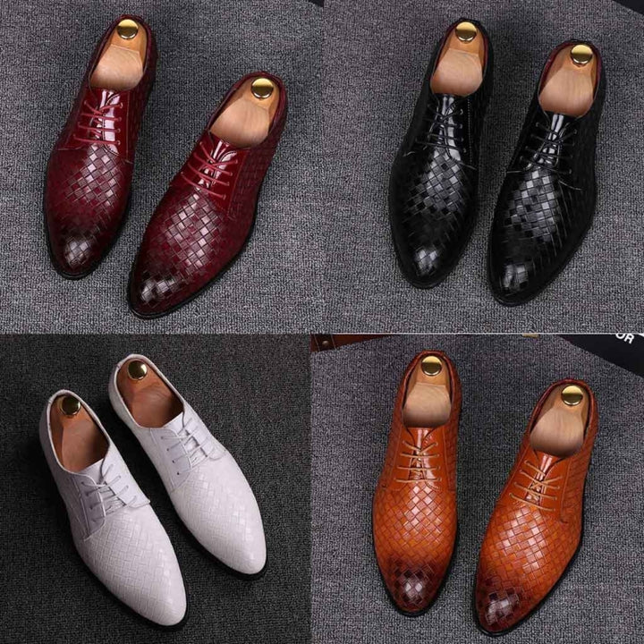 Men Business Dress Shoes Crocodile Leather Shoes Pointed Strips Brock Casual Shoes, 38, 39, 40, 41, 42, 43, 44, 45