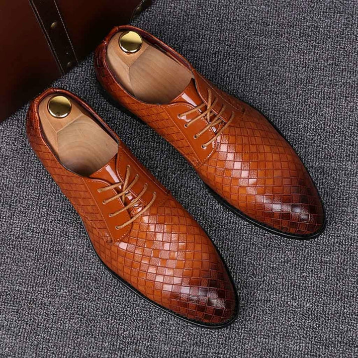 Men Business Dress Shoes Crocodile Leather Shoes Pointed Strips Brock Casual Shoes, 38, 39, 40, 41, 42, 43, 44, 45