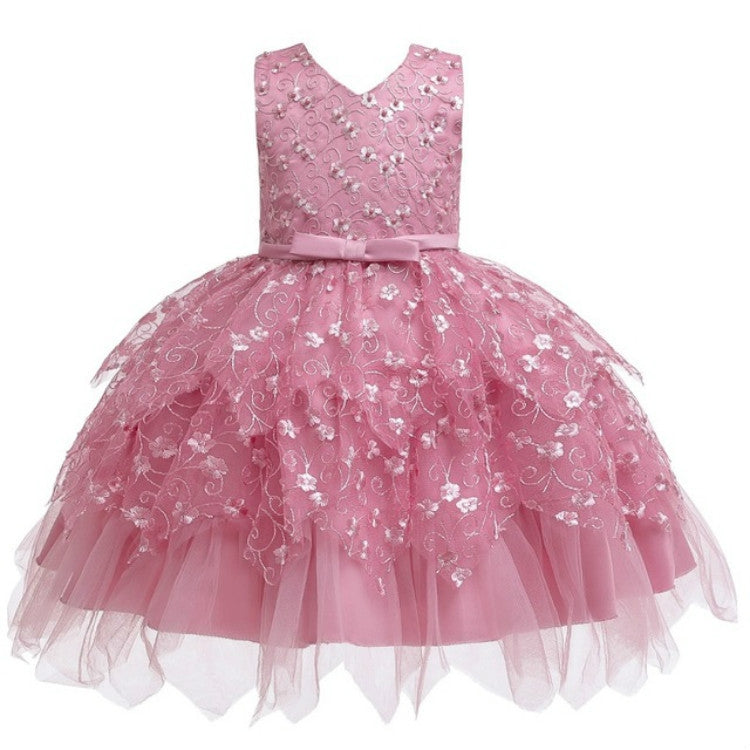 Girls Irregular Embroidered Beaded Bow-knot Tutu Sleeveless Dress Show Dress, 80cm, 90cm, 100cm, 110cm, 120cm