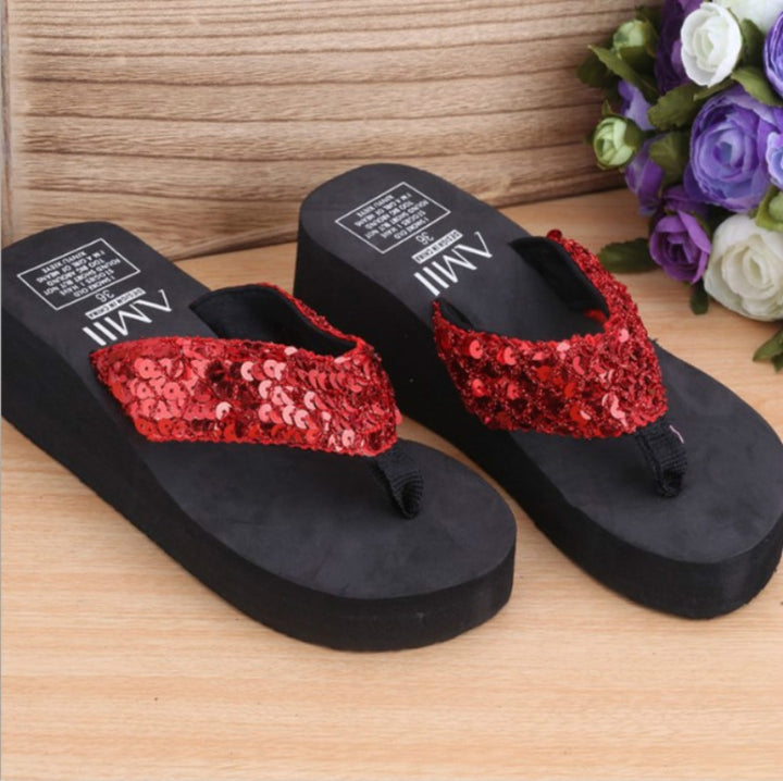 Sequin Slippers Wedge ith Flip Flops, 36, 37, 38, 39