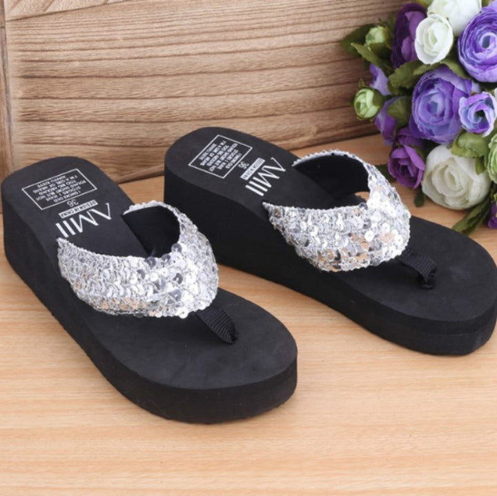 Sequin Slippers Wedge ith Flip Flops, 36, 37, 38, 39