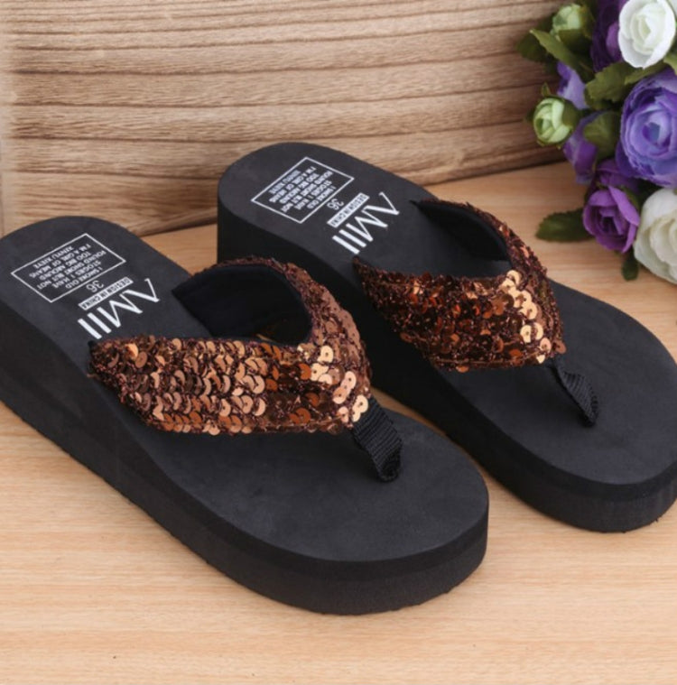 Sequin Slippers Wedge ith Flip Flops, 36, 37, 38, 39