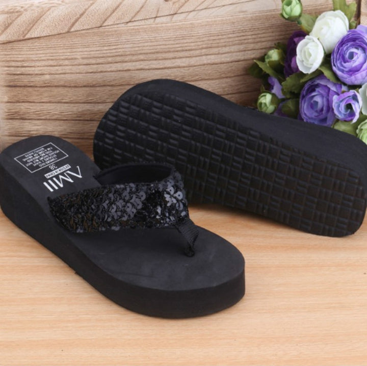 Sequin Slippers Wedge ith Flip Flops, 36, 37, 38, 39