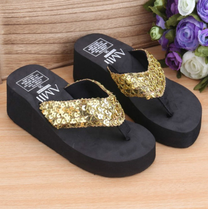 Sequin Slippers Wedge ith Flip Flops, 36, 37, 38, 39