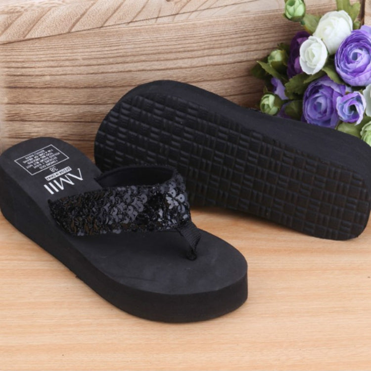 Sequin Slippers Wedge ith Flip Flops, 40