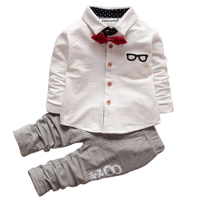 Boys Bow Tie Long Sleeve Top + Letter Print Pattern Pants Set, S, X, XL, M